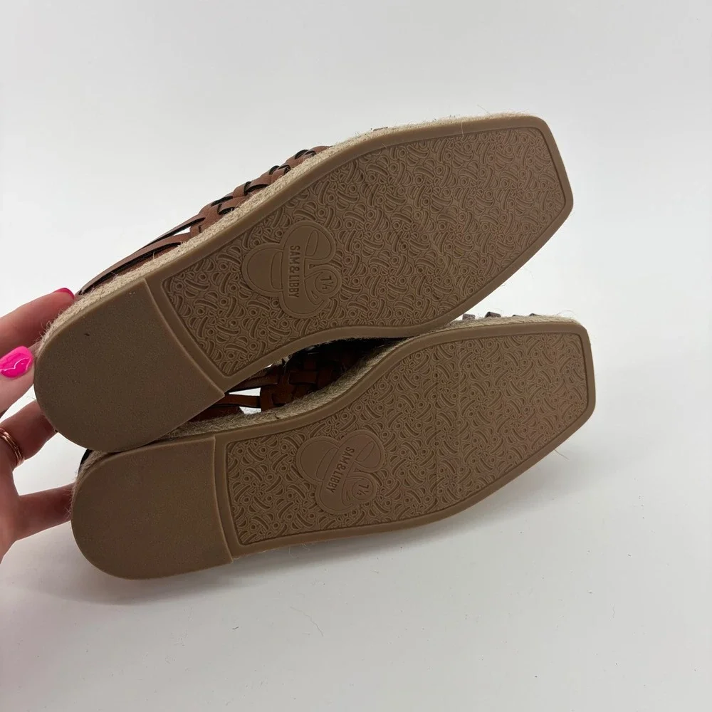 Sam & Libby Womens‎ 7.5 Brown Espadrille Loafers Woven Huarache Square Toe Flat